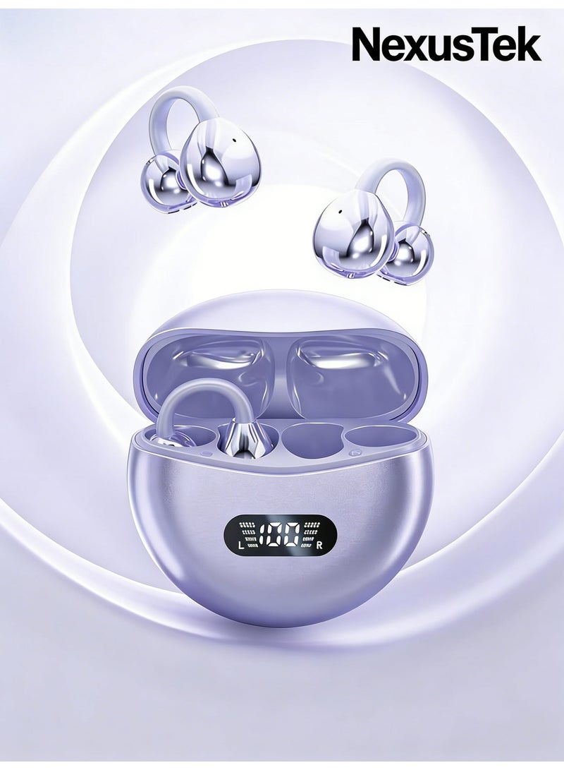NexusTek 【2026 Flagship Edition】 TWC True Wireless Bluetooth Earbuds, Bluetooth 5.49 Ultra-Low Latency, 8H Single Charge, 60H Total Playback, LED Power Display, Immersive Sound, Compatible with Apple/Huawei etc. (Premium Purple) - Image 1